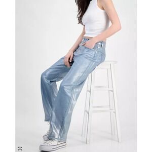 Superjene Juniors' Metallic Coated Wide-Leg Jeans Size 9 NWT